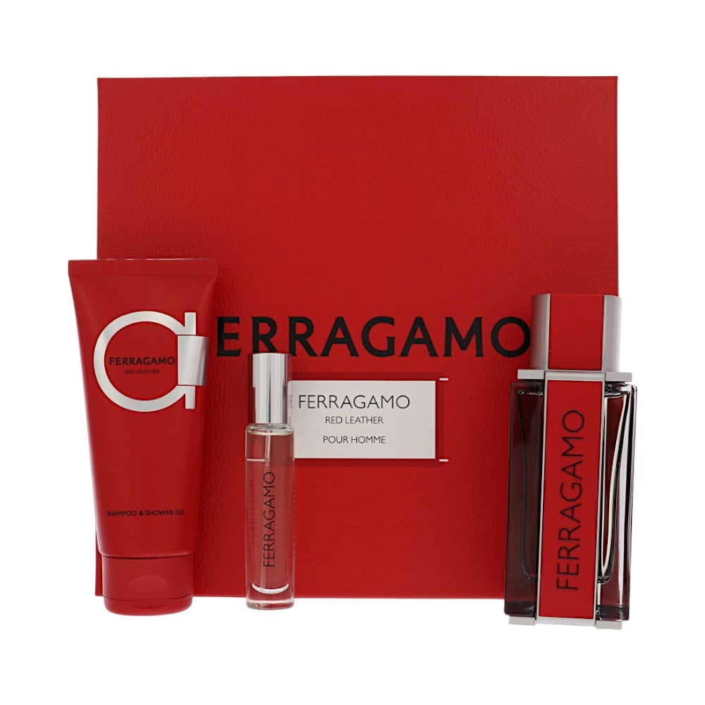 Salvatore Ferragamo Red Leather Gift Set for Men â€” 3pc set