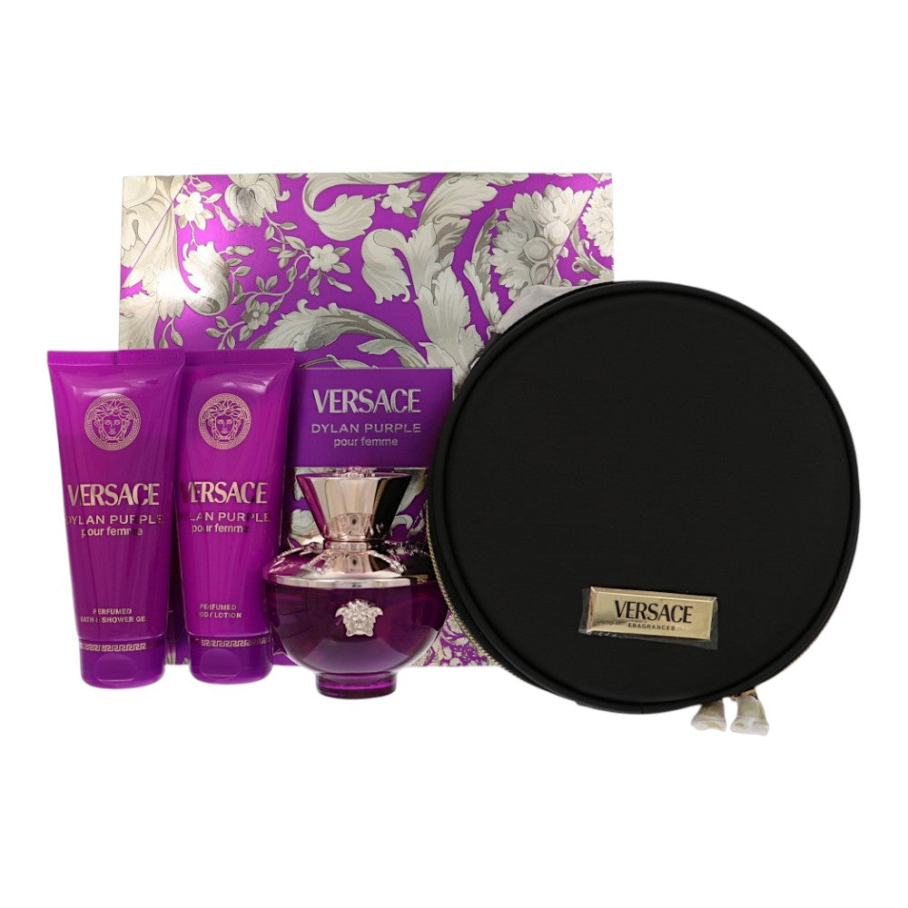 Versace Dylan Purple Gift Set for Women â€” 4pc set with Round Case